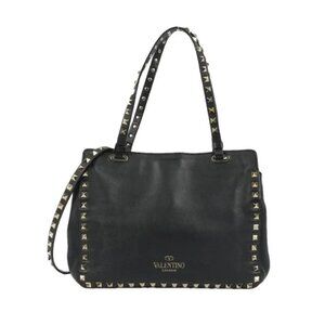 Valentino Garavani Rockstud Tote Bag Shoulder Handbag Leather Black